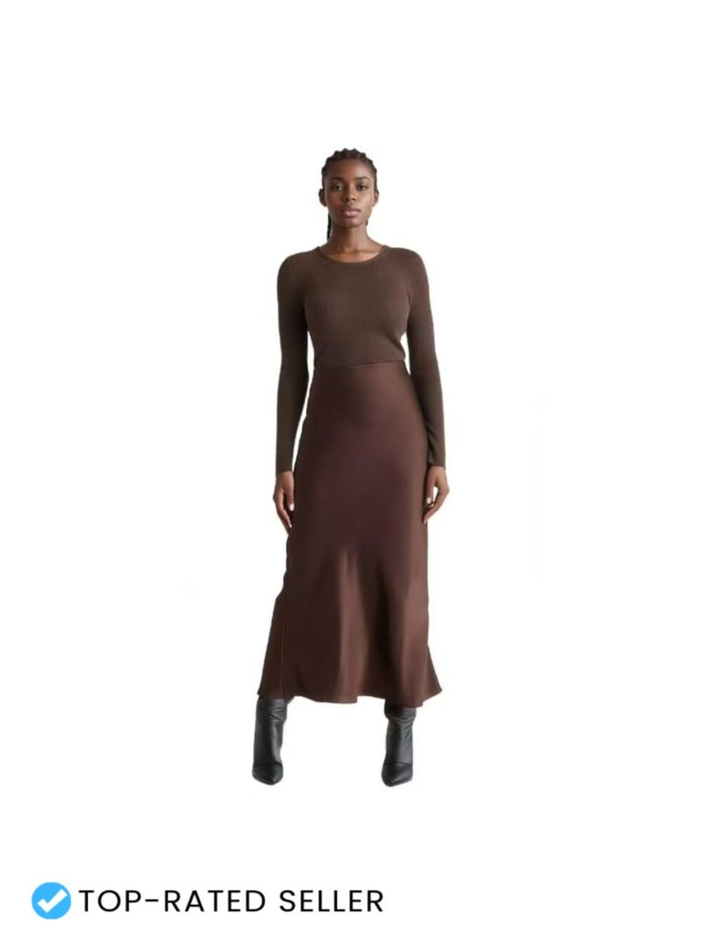 Silky High-Waist A-Line Midi Skirt for Work